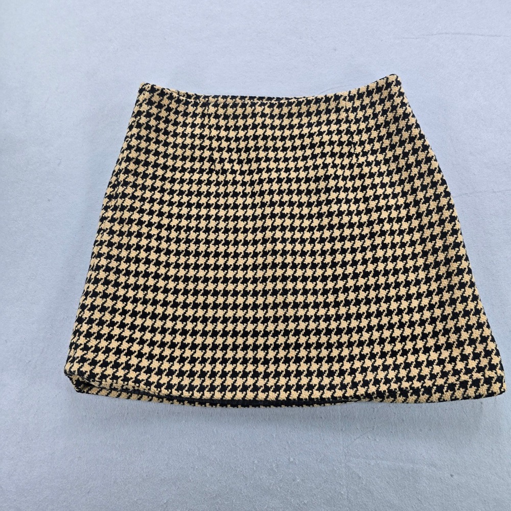 Moodie Tan Black Houndstooth Wool Blend Mini Skirt Dark Academia Preppy M